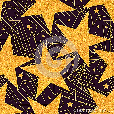 Star golden glitter big seamless pattern Vector Illustration