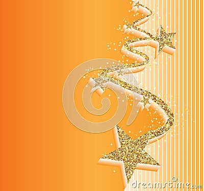 Star golden glitter wave orange card Vector Illustration
