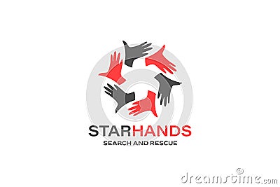 Star Hands Logo Design Template Vector Illustration