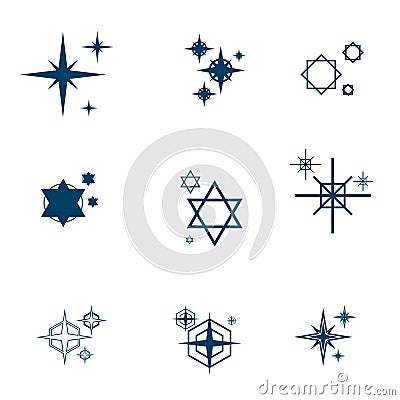 Star icons. Premium black and outline symbols of star shapes Vector Illustration