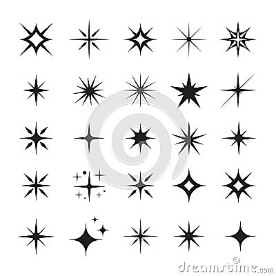 Star icons. Twinkling stars. Sparkles, shining burst. Christmas stars vector isolated. Vector Illustration