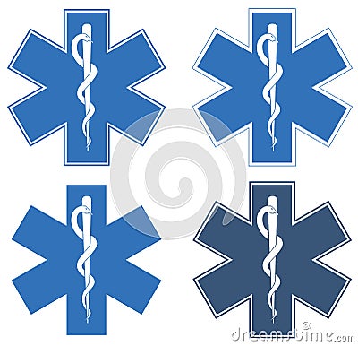 Star of Life. Blue six-pointed star in the center - the White Rod of Asclepius Vector Illustration