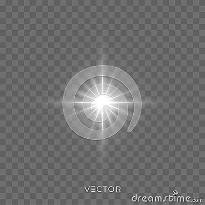 Star light flash, bright sparkle rays and Christmas shiny glitter. Vector starlight lens flare Vector Illustration