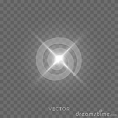 Star light shine, bright spark rays with lens flare effect. Vector Christmas glitter, shiny sparkle light flash Vector Illustration