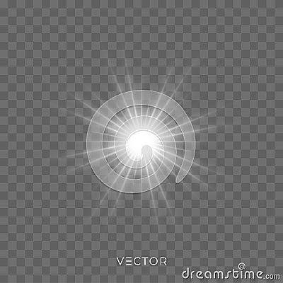 Star light shine, glitter glow flash sparks on transparent background. Vector bright sparkles and starlight shiny rays lens flare Vector Illustration