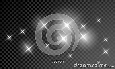 Star light shine glow, sparks with lens flare effect on transparent background. Vector isolated starlight shiny star rays Vector Illustration