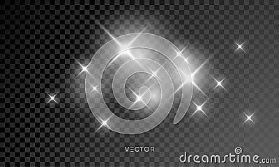Star light shine, vector glow sparks with lens flare effect. Isolated starlight and shiny star rays transparent background Vector Illustration