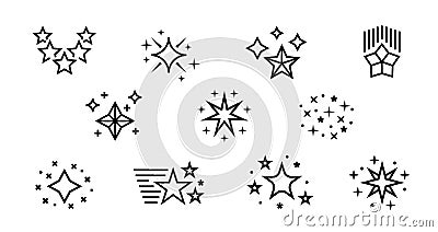Star line set. Groups and single decorative elements for logo and greeting cards. Vector modern outline magic fantasy Vector Illustration