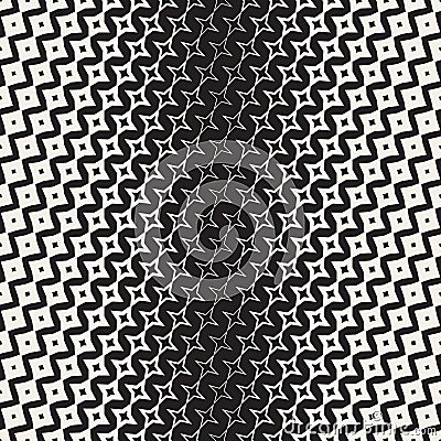 Star Line Shape Halftone Transition. Vector Seamless Black and White Pattern. Vector Illustration