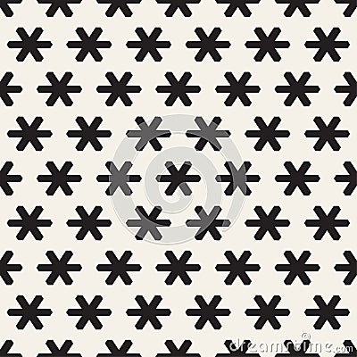 Star Line Shapes Grid. Vector Seamless Black and White Pattern Vector Illustration