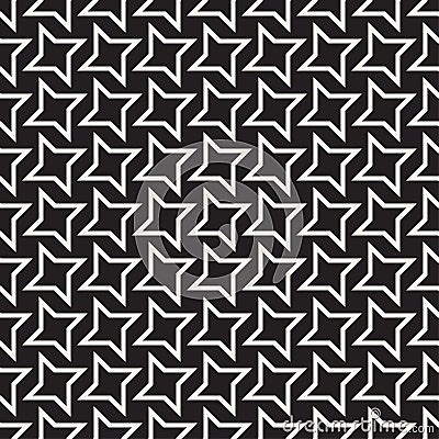 Star Line Shapes Grid. Vector Seamless Black and White Pattern Vector Illustration