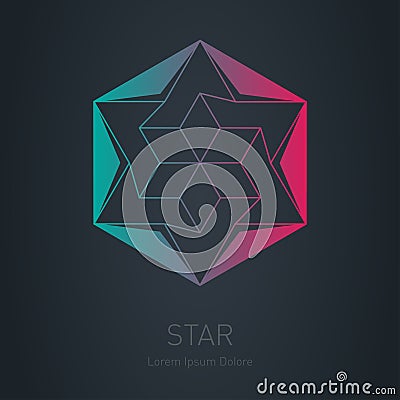 Star logo. Low poly impossible figure. Lowpoly logotype or line design element. Vector Vector Illustration