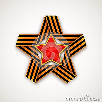 Star made of Saint George ribbon with Red star within. Vector illustration Vector Illustration