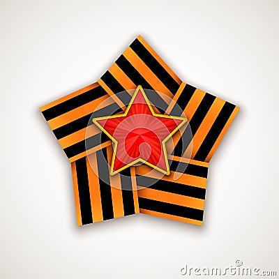 Star made of wide Saint George ribbon with Red star within. Vector illustration Vector Illustration