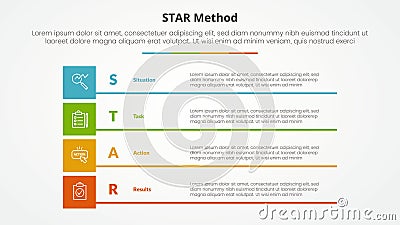 STAR method infographic concept for slide presentation with boxed creative rectangle stack with 4 point list with flat style Stock Photo