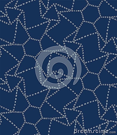 Star motif sashiko stitch pattern. Japanese needlework seamless vector background. Hand drawn line texture for textile print. Stock Photo