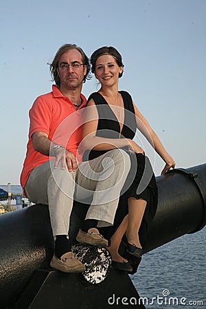 Star of the operatic and symphonic scene conductor Fabio Mastrangelo and their beautifu girl fan after the festival Opera concert. Editorial Stock Photo