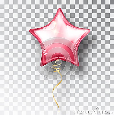 Star pink balloon on transparent background. Party helium balloons event design decoration. Balloons air Vector Illustration