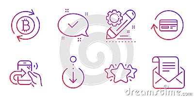Star, Project edit and Scroll down icons set. Refresh bitcoin, Share call and Approved signs. Vector Vector Illustration