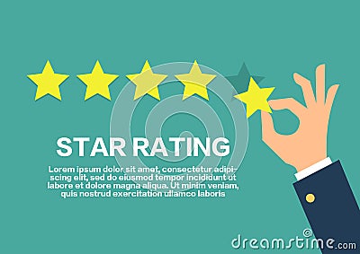 Star rating concept. Customer review give a five star. Positive Vector Illustration