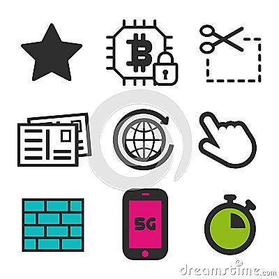 Star rating icon. Scissor cut symbol. Firewall and Cursor icons. Pointer sign. Post card travel icon. Vector Illustration