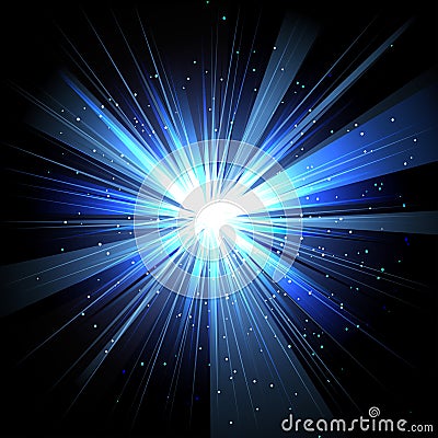 Star with rays white blue in space and effect tunnel sp Vector Illustration