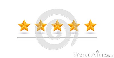 5 star review. Five gold stars icon - service rate or quality feedback sign. Flat style vector illustration. Vector Illustration