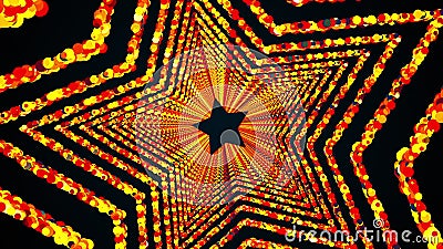 Star rings of colorful round particles form an endless tunnel, computer generated. 3d rendering of bright shiny Stock Photo