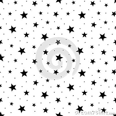 Star seamless pattern. Print starry sky. Black and white star background for prints. Vector Vector Illustration