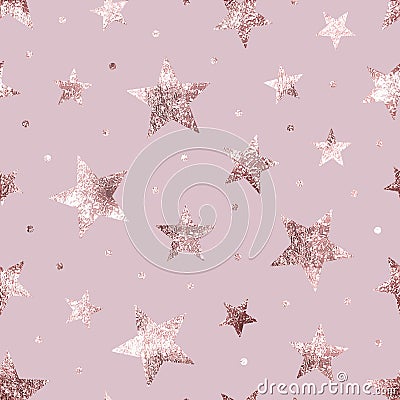 Star seamless pattern. Rose gold stars background. Pink glam marble. Repeating bling patern. Elegant printing. Repetition glitter Vector Illustration