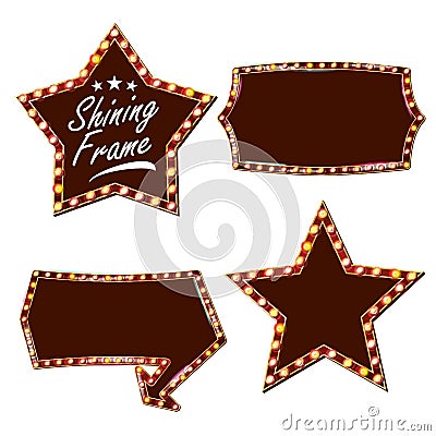 Star Billboard Vector. Shining Light Sign Board. Realistic Shine Lamp Frame. Carnival, Circus, Casino Style. Isolated Vector Illustration