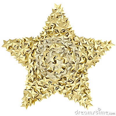 Star shape composed of small golden stars on white Stock Photo