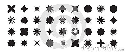 Star shape vector icon, y2k element, abstract spark symbol, glow set, geometric flower, graphic retro sticker. Cartoon black Vector Illustration