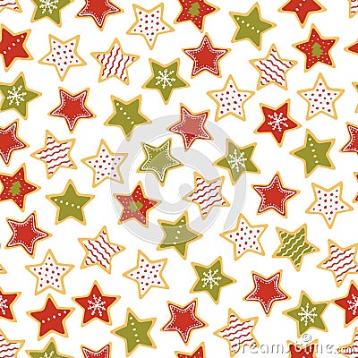 Star shaped Christmas gingerbread seamless pattern. Christmas sweets. Vector illustration. Vector Illustration