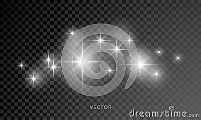 Star shine, glitter sparkles, lens flare glow blur bokeh effect. Vector Christmas star shine rays, white sunlight on transparent Vector Illustration