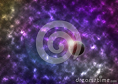 Vector bright colorful cosmos illustration with planet Stock Photo