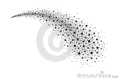 Star. Shooting stars. Trail falling star. Line stardust. Icon black silhouette starry cluster. Abstract bright sparks isolated on Vector Illustration