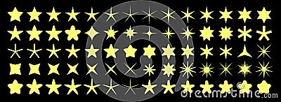 Star silhouette icons. Yellow ranking stars and favourite icon silhouettes vector set Vector Illustration