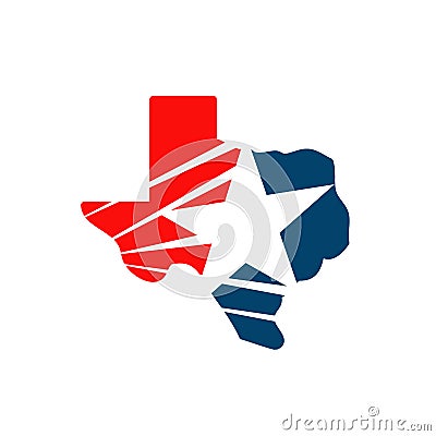 star texas map logo design vector in blue and red flags color Vector Illustration