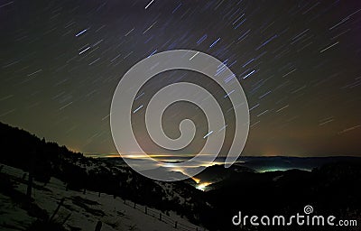 Star trail night sky Stock Photo