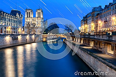 Star Trail at Notre Dame Stock Photo