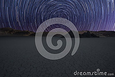 Star trail over Race Track Stock Photo