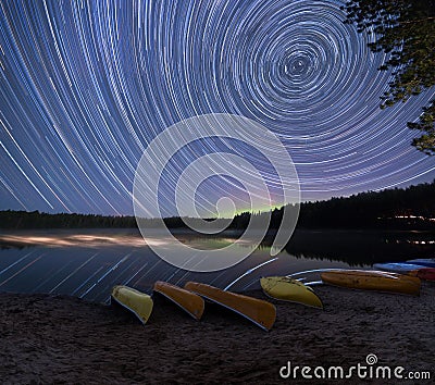 Star Trails with aurora borealis Stock Photo