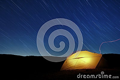 Star Trails On Lighting Tent Stock Photo