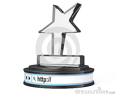 Star Trophy over Browser Address Bar as Round Platform Pedestal. Stock Photo