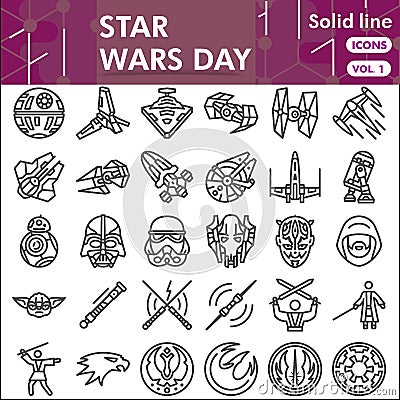 Star wars line icon set, space battle symbols collection or sketches. Galaxy fighters solid line linear style signs for Vector Illustration