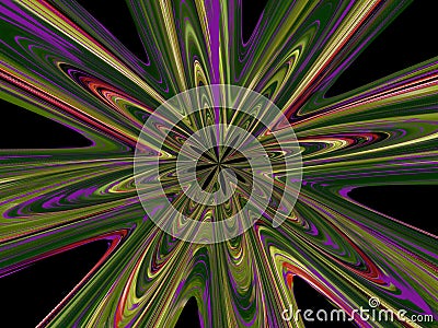 Star waves in multiple shades of green with purple and red gradients on the black background Stock Photo