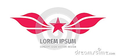 Star and wings concept logo design. Business success symbol. Award winner creative sign. Aviation icon. Vector illustration Vector Illustration