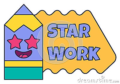 Star work teacher reward sticker, school award Cartoon Illustration