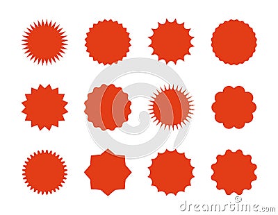 Starburst price stickers. Star sale banners, red explosion signs, sunburst speech bubbles. Vector red silhouettes on Vector Illustration